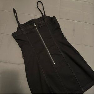 H&M Black Zip Up Felt Mini Dress